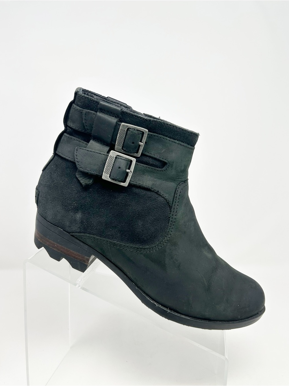 Sorel Lolla Bootie Womens Black Waterproof Ankle Boots Double Buckle Zip Size 10